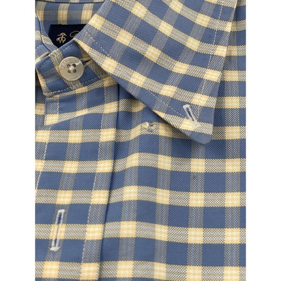 BROOKS‎ BROTHERS Men's Long Sleeve Button Down Blue/Yellow Check Shirt Medium - Picture 7 of 8